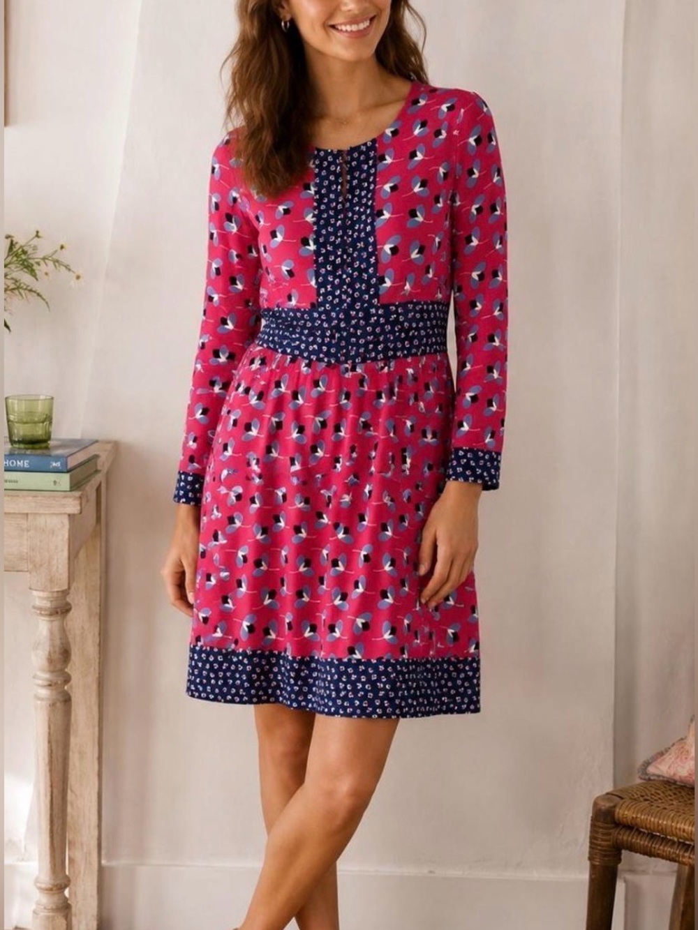 Boden Pink Long Sleeved Midi Daisy Dress Size 14